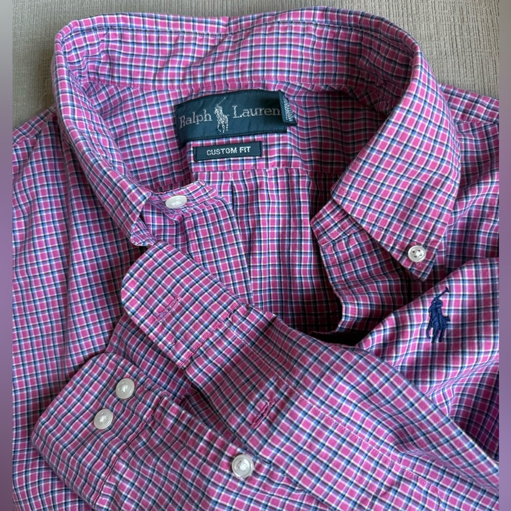 Ralph Lauren Men's Pink and Blue Checkered Shirt